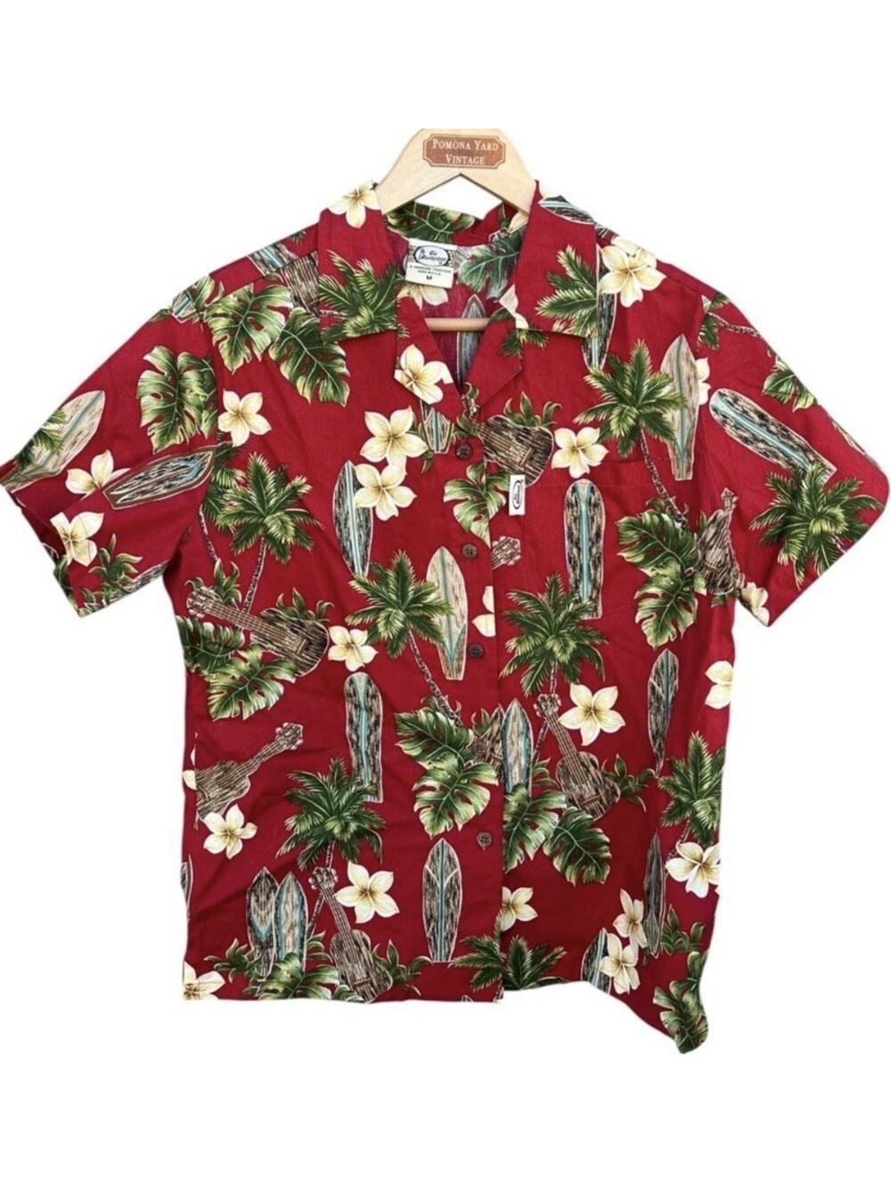 Go Barefoot Vintage Men's Hawaiian Shirt With Pocket Colorful Red Size MEDIUM
